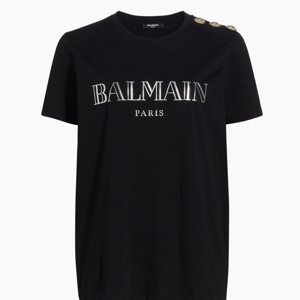 Balmain Black Tee with White logo Accents